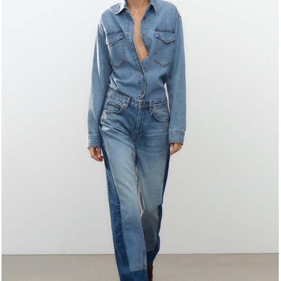 ZARA 2025 Women’s Patchwork Wide Leg Jeans Size 6 - Picture 1 of 5